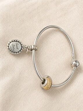 Pandora Two-Tone 'Sweet Sister' Bangle Bracelet - Silver & Gold Accent